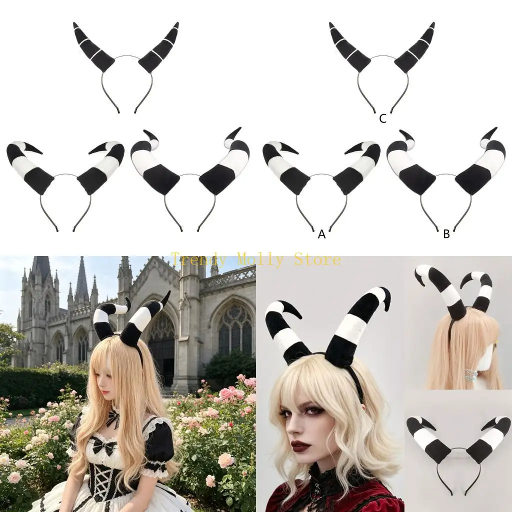

N5KB Removable Horn Hairband Party Hair Styling Accessory For Punk Lover And Cosplay Costume Dressingup Photography Headwear