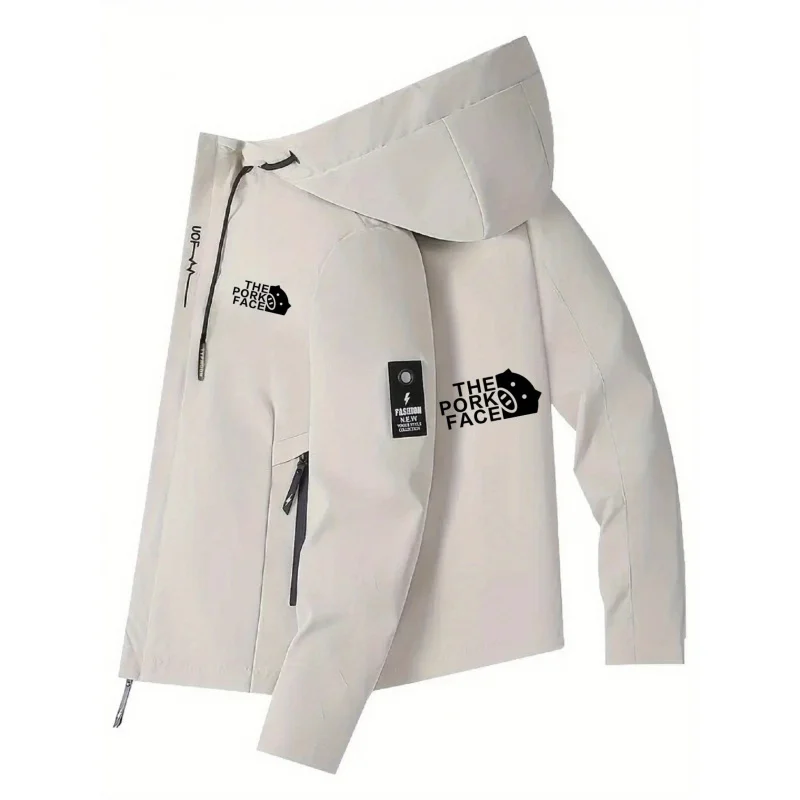 Men's Zipper Jacket - Hooded collar design, casual spring/fall outerwear, fishing gear, modern style, durable fabric.