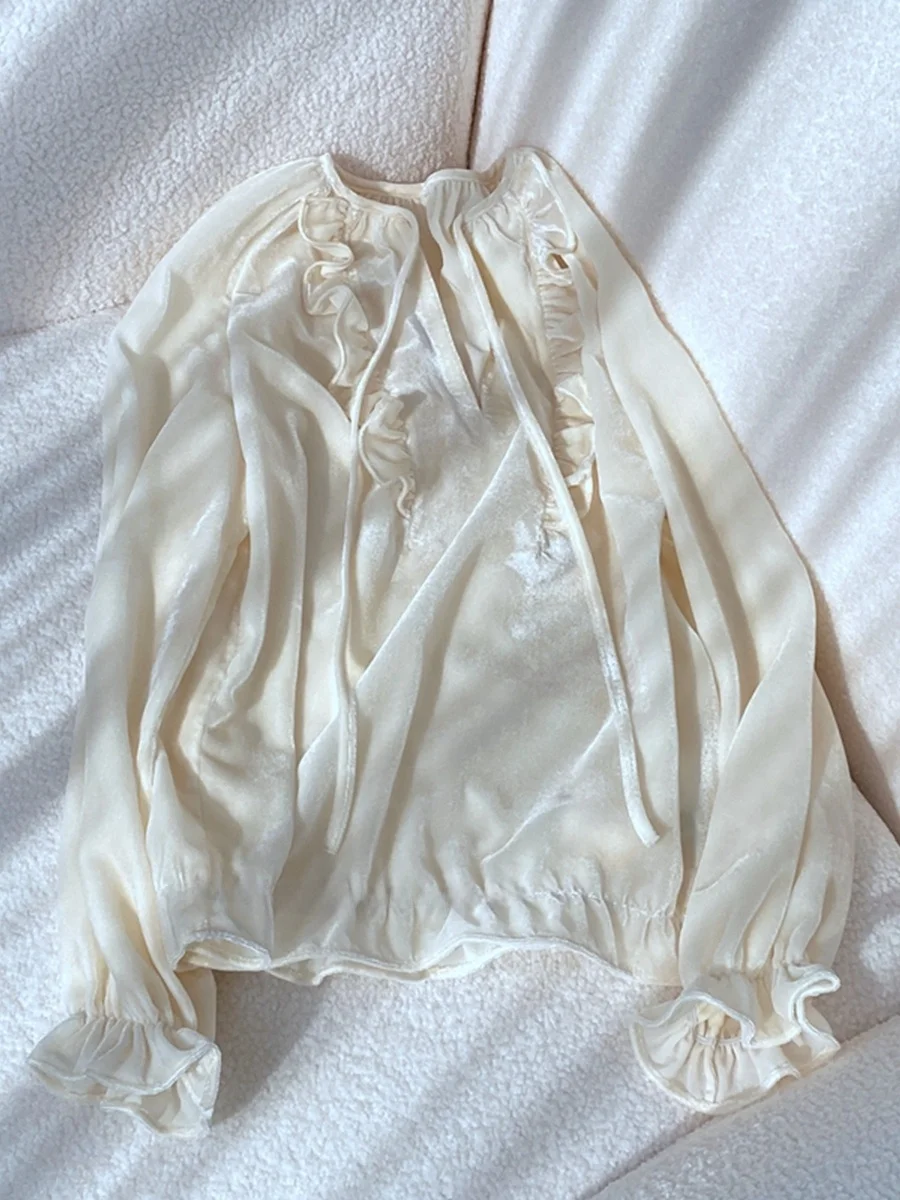 

Ele винтажный бархатный женский длинный све V-ne Design Sense Wood ain с галстуком-бабочкой, топ во французском стиле, чистый цвет