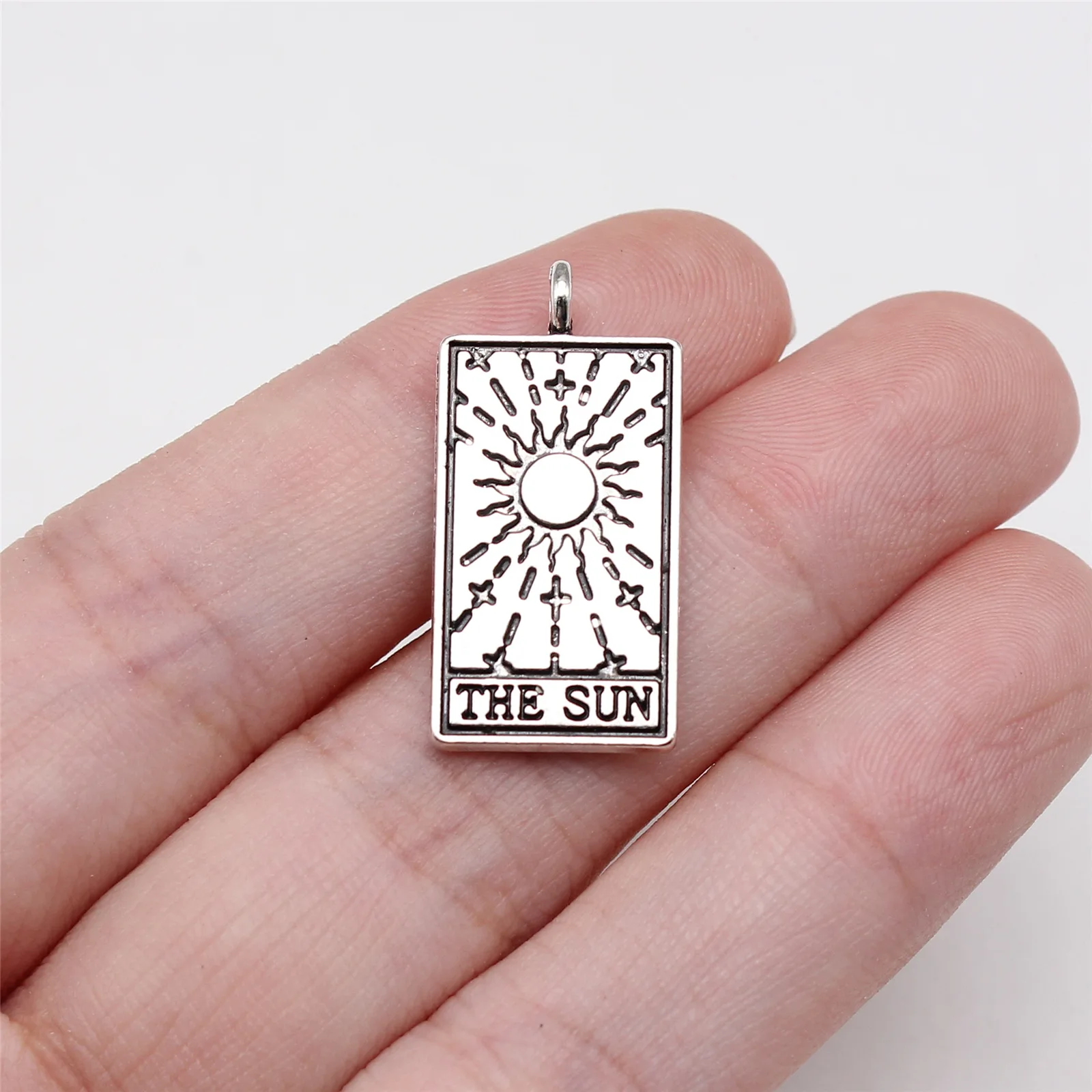 5Pcs Silver Color 26x13mm Divination Tarot Charms Moon Sun Fortune Predict Pendant For DIY Handmade Jewelry Making Accessorie