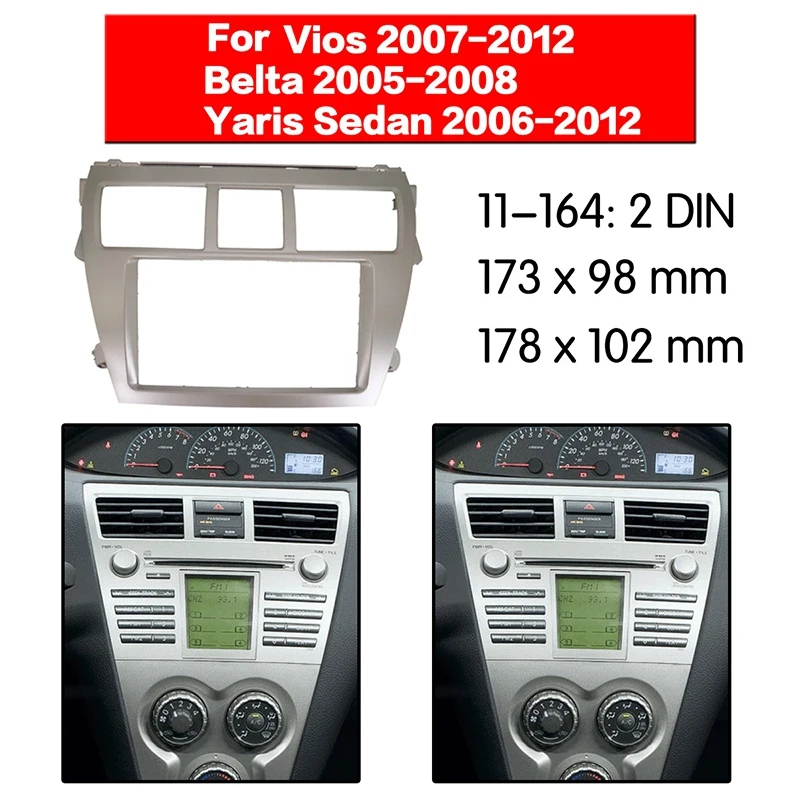 

New-2 DIN Car Stereo Radio DVD Player Frame Fascia Panel Trim For Toyota Vios 2007-2012, Belta 2005-2008, Yaris Sedan 2006+