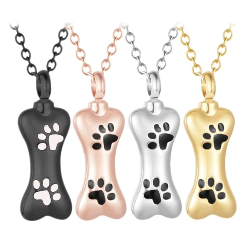 Lovely Paw Printings Jewelry Urn Container Ashes Necklaces Paw Printings Bone Locket Carry Along Bone Shaped Drop Shipping