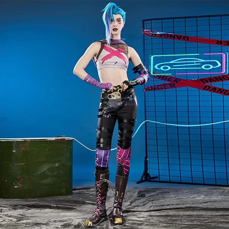 2026 Crit Prodigy Jinx تأثيري الجلد الزي شعر مستعار الدعامة المرأة كرنفال زي لعبة LOL غامض 2 فضفاض مدفع Jinx تأثيري حلي #1