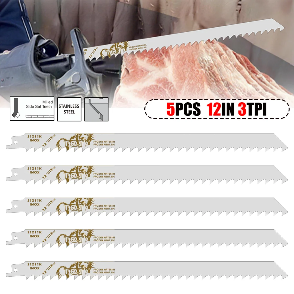 

12-дюймовое 3Tpi лезвие для сабельной пилы из пищевой нержавеющей стали S1211K для резки замороженных костей, более плавное резание