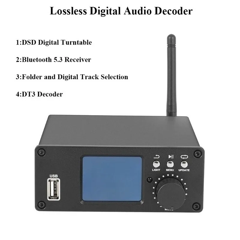 Lossless HIFI Digital Audio Player Bluetooth 5.3 ES9038Q2M DAC Professional Music Turntable DSD256 384KHz 32BIT DTS Decoding