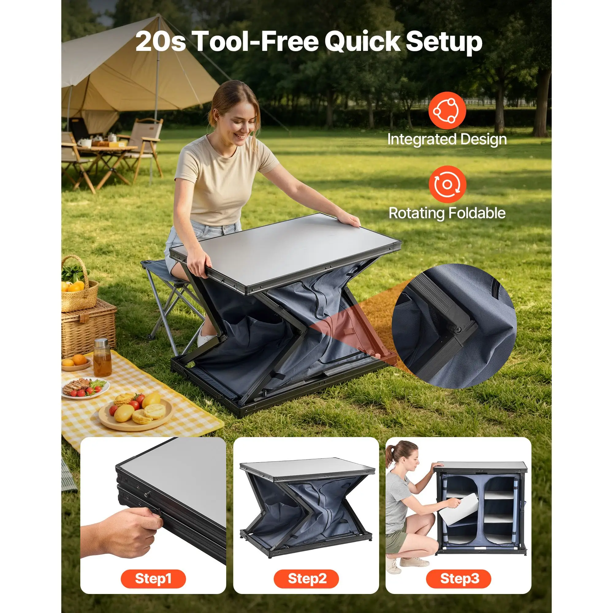 折りたたみ式キャンプ用収納キャビネット、屋外用ポータブルアル - Outdoor Camping Kitchen Setup のレビューと価格