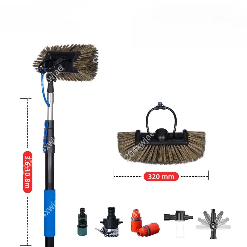 Aluminum Telescopic Water Flush Brush Solar PV Panel Cleaning Kit Photovoltaic Surface Washing Maintenance Accessory