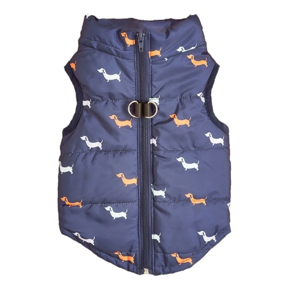 New Soft Warm Pet Dog Coat Puppy Pattern Plus Cotton Winter Puppy Coat Zipper with Leash Hook Pet Dog Clothing Winter Season