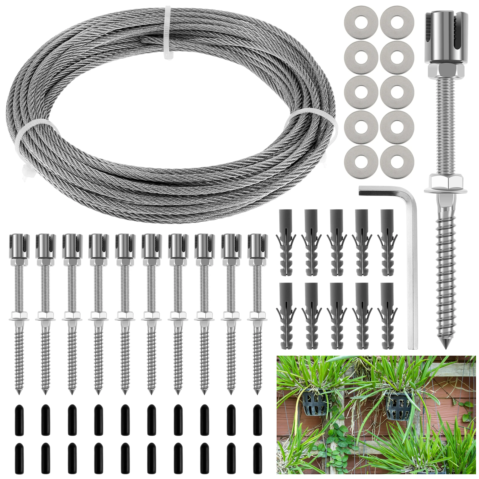 12/16M Wire Trellis Kit Stainless Steel Wire Cable Trellis System Kit For Climbing Plants Vines And Green Wall With Brackets