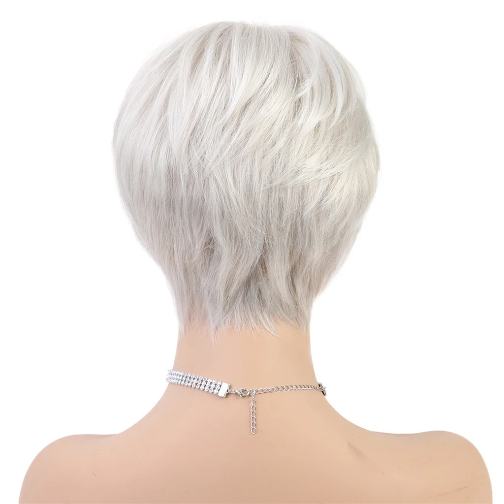 Multi-layer 24cm Human Hair Wigs Short Straight Wig Pixie Cut Wigs for Women,