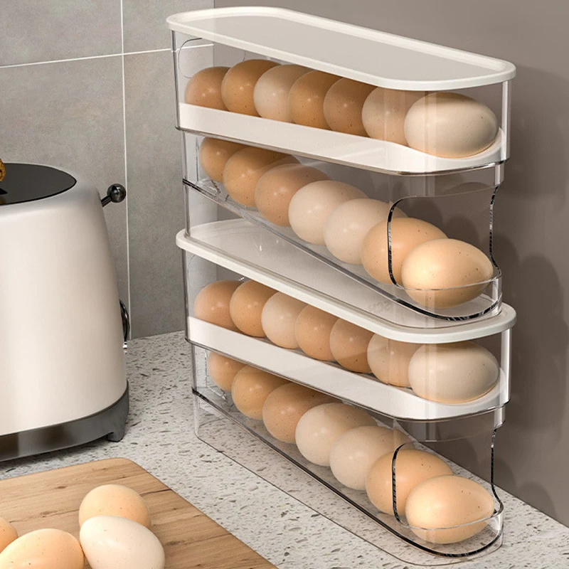 Slide-type Egg Carton Double-layer Automatic Egg Roller Refrigerator Side Door Egg Storage Kitchen Counter Anti-falling Egg