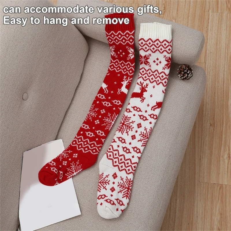 Women Christmas Reindeer Snowflake Pattern Thigh High Socks Knitted Over Knee Stockings Holiday Winter Holiday Long Leg Warmers