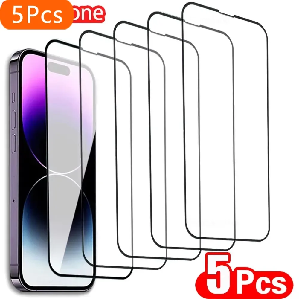 

5Pcs Tempered Glass For iPhone 15 Pro Max Screen Protector For iphone 14 13 12 11 16 7 8 Plus X XR XS Max Mini Protective Glass