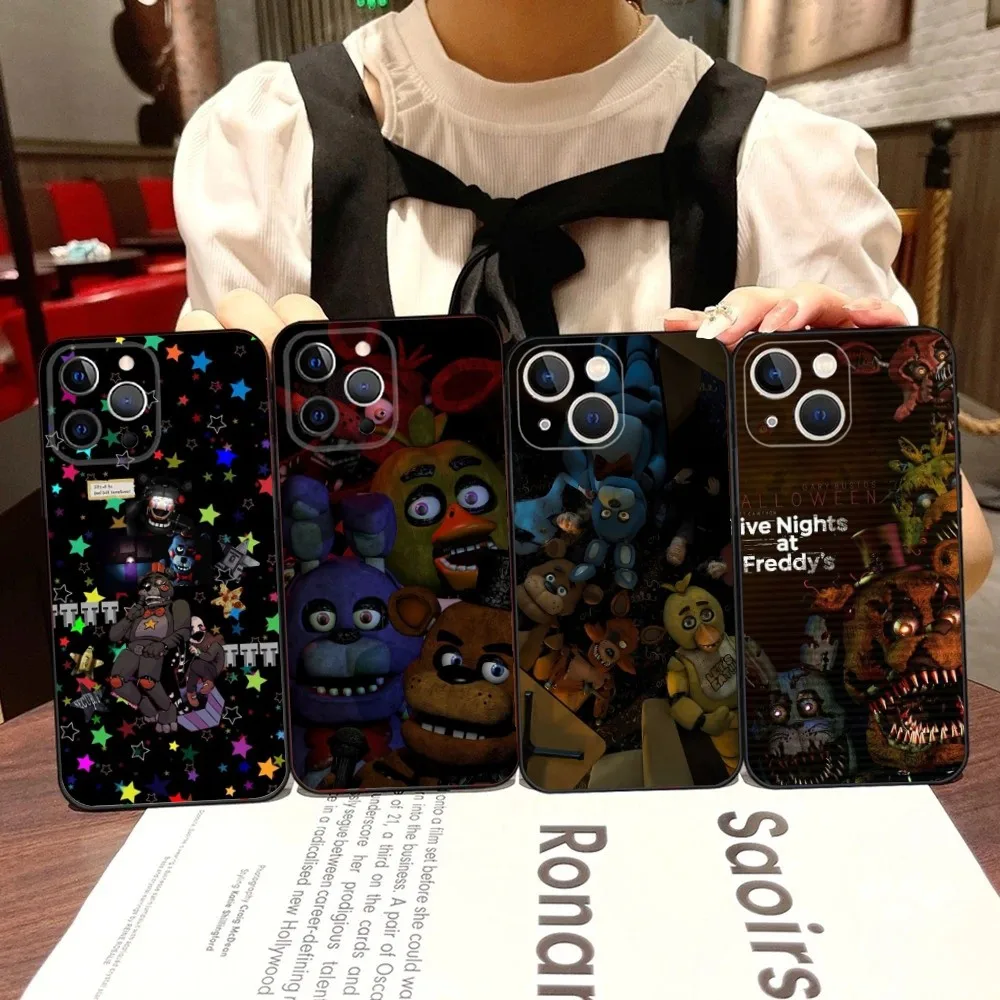 Fnaf F-Five-nights-At-Freddys Phone Case For iPhone 16,15,14,13,12,11,Pro,X,XS,Max,XR,Plus,Mini Black Soft Silicone Case