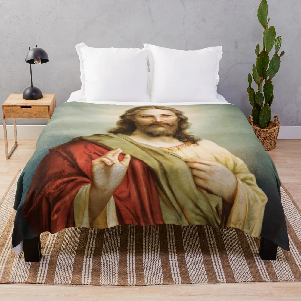 

Jesus Christ Painting Throw Blanket Furry christmas gifts Shaggy Flannel Fabric Blankets