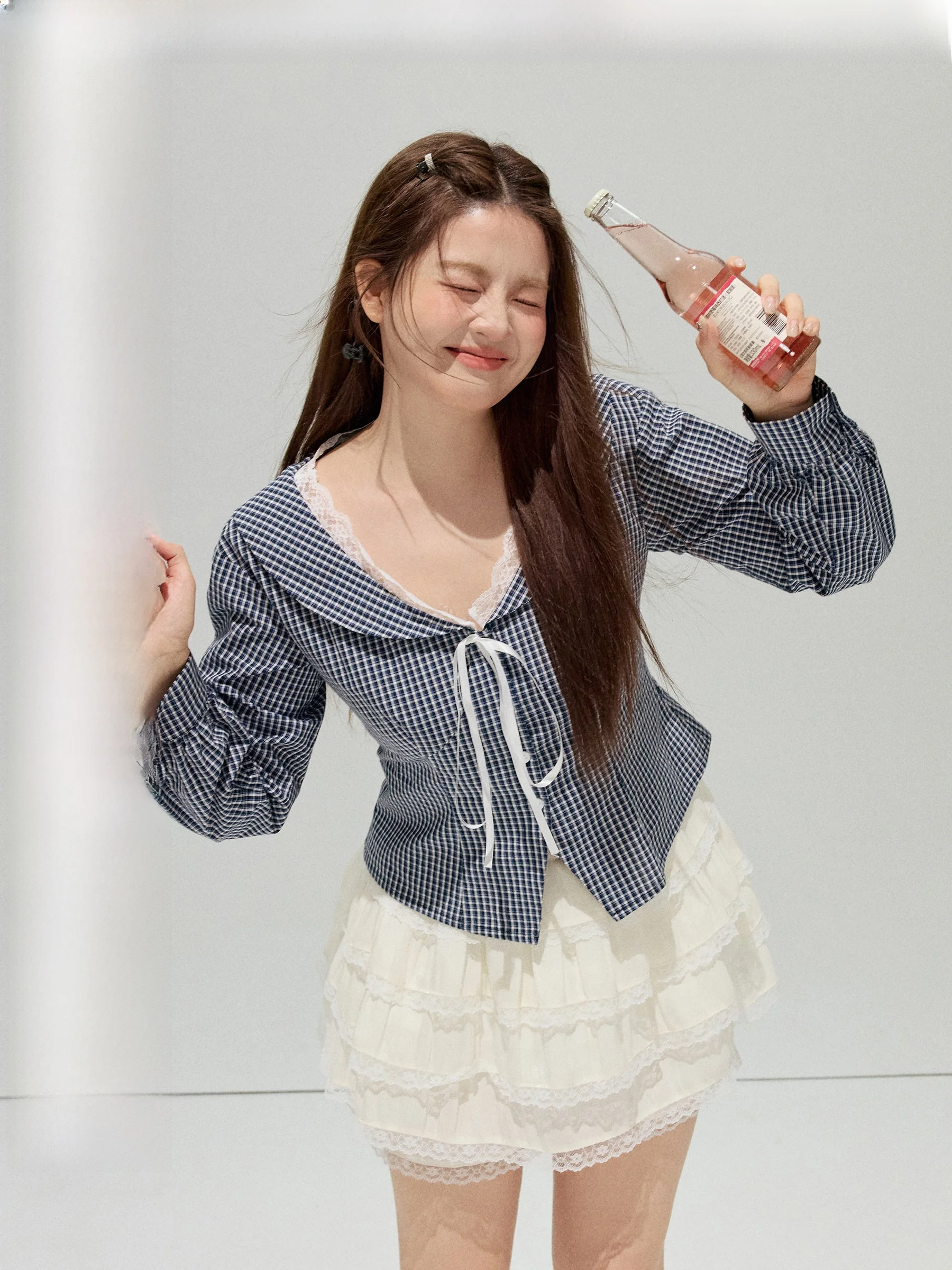 

JULULOOK Studio k id Layered Lace V-ne Waist-cinching irt plus Size Top Cotton Long Sve Commute Sle Spring 2026