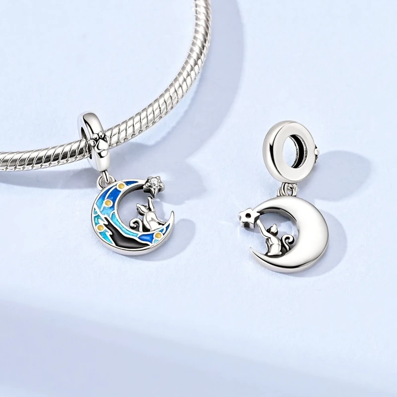 925 Sterling Silber Charms Anhänger Sternenhimmel Mond Sonne Kosmische Perlen Passend für Original Armband Armreif DIY Charms Damenschmuck Geschenke – Detail 17