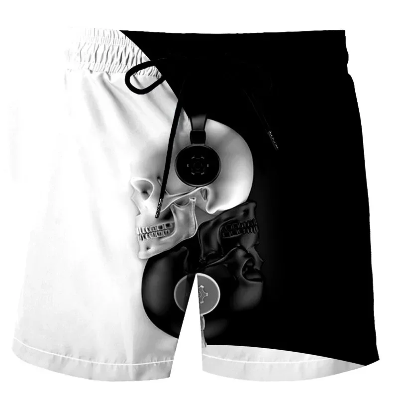 New pants skull shorts men\'s Gothic summer printed 3D shorts men\'s hip hop casual beach pants Bermuda oversized shorts