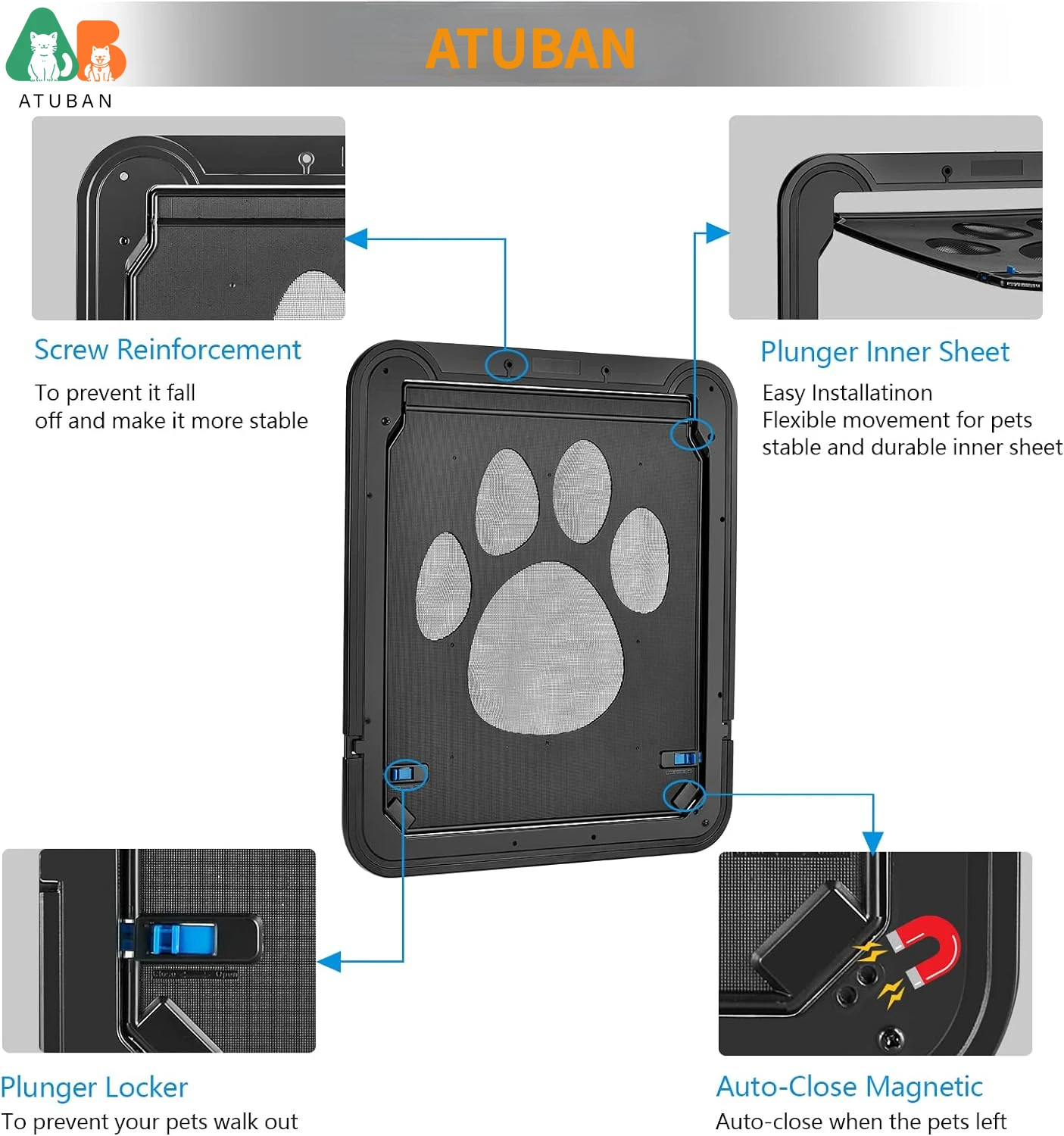 Dog Screen Door,Inside Door Flap 12x14x0.4 Inch,Lockable Pet Screen Door,Magnetic Self-Closing Screen Door with Locking Function