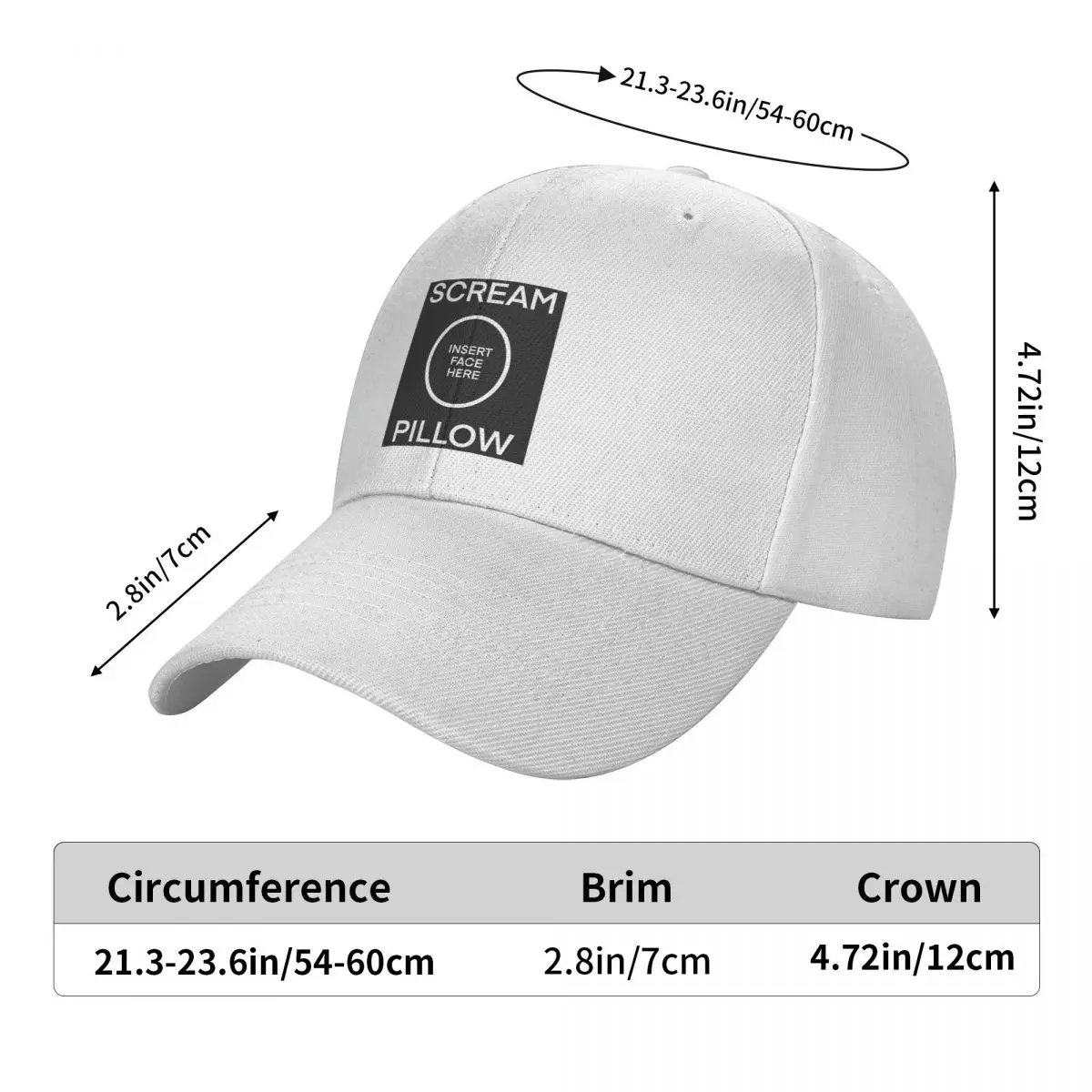 SCREAM PILLOW Cap Fashion Casual Baseball Caps Adjustable Hat Unisex Baseball Hats Customizable Polychromatic