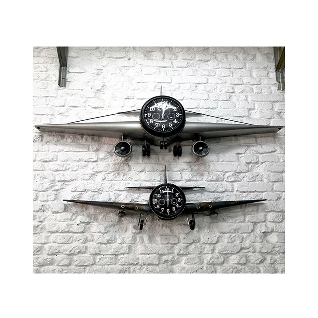 Hot Sale Vintage Wrought Iron Wall Decoration Airplane  Clock Watch Creative Bar Antique   Home 