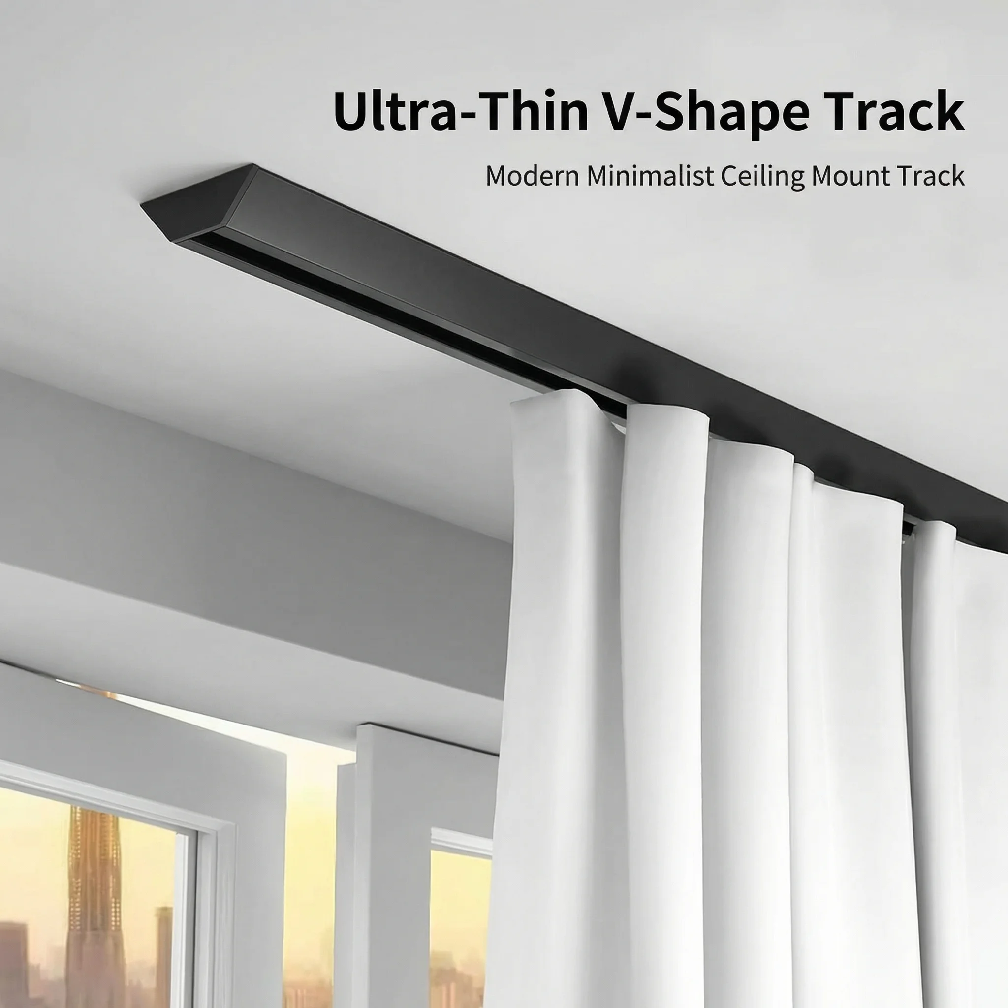 V-Shaped Ultra Thin Aluminum Curtain Track Connectable Ceiling Wall Mount Invisible Curtain Rail with Gliders for RV Room Divide
