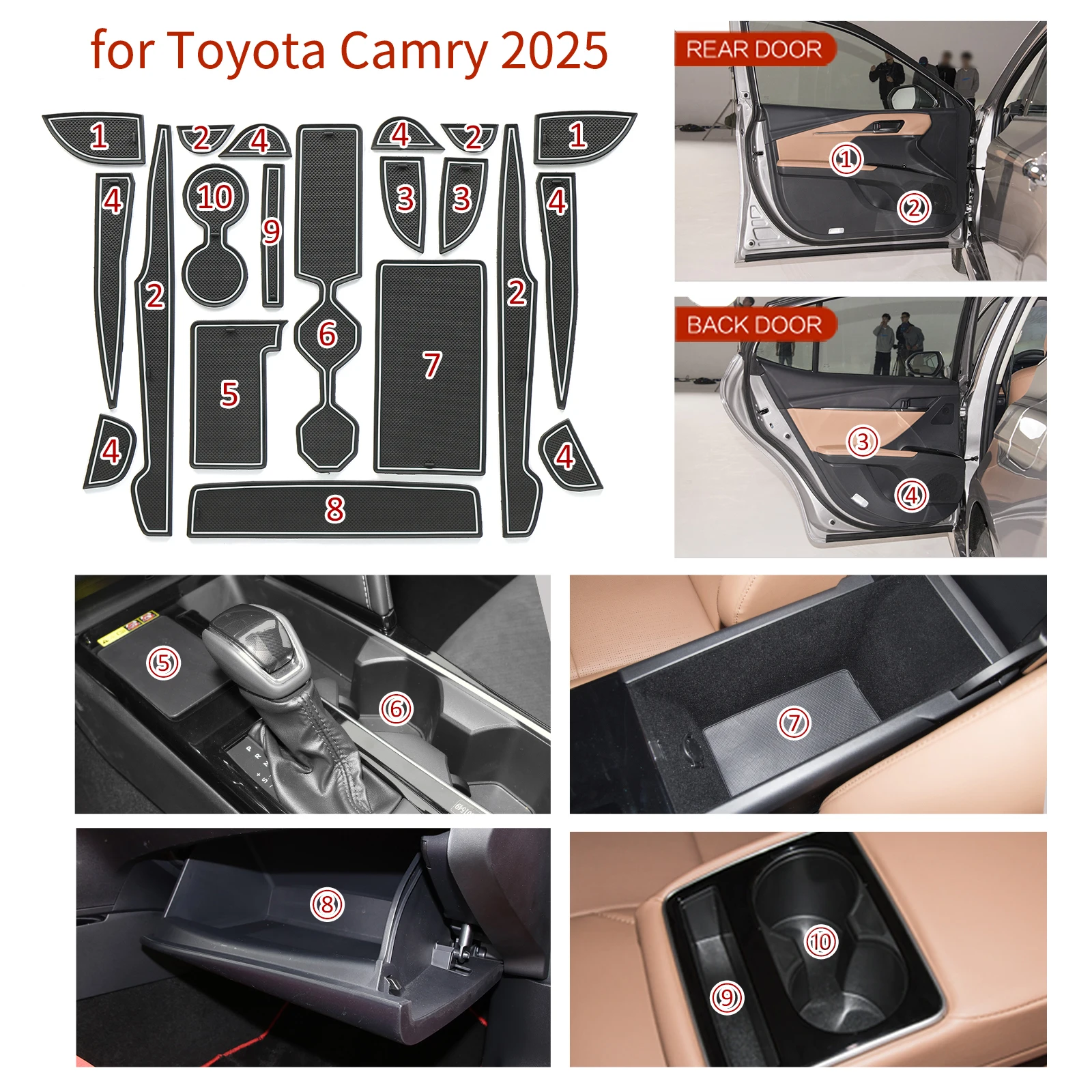 for Toyota Camry 9TH 2024 2025 Anti-Slip Gate Slot Cup Mat Non-slip Door Cup Pads Interior Accessories 20pcs/set