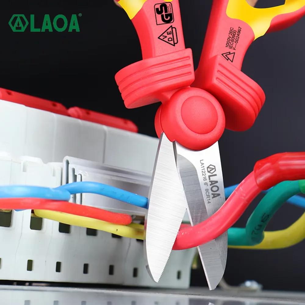 LAOA VDE Electrician Scissors 1000V Isolated Cable Cutter Wire Curved Shears Crimping  6 inch Tools