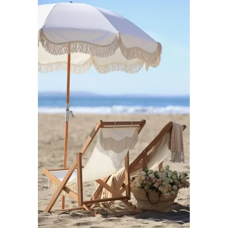 Best Price Wooden Canvas Waterproof Terrace Pool Garden Wooden Outdoor Sun Beach Umbrella with Tassel