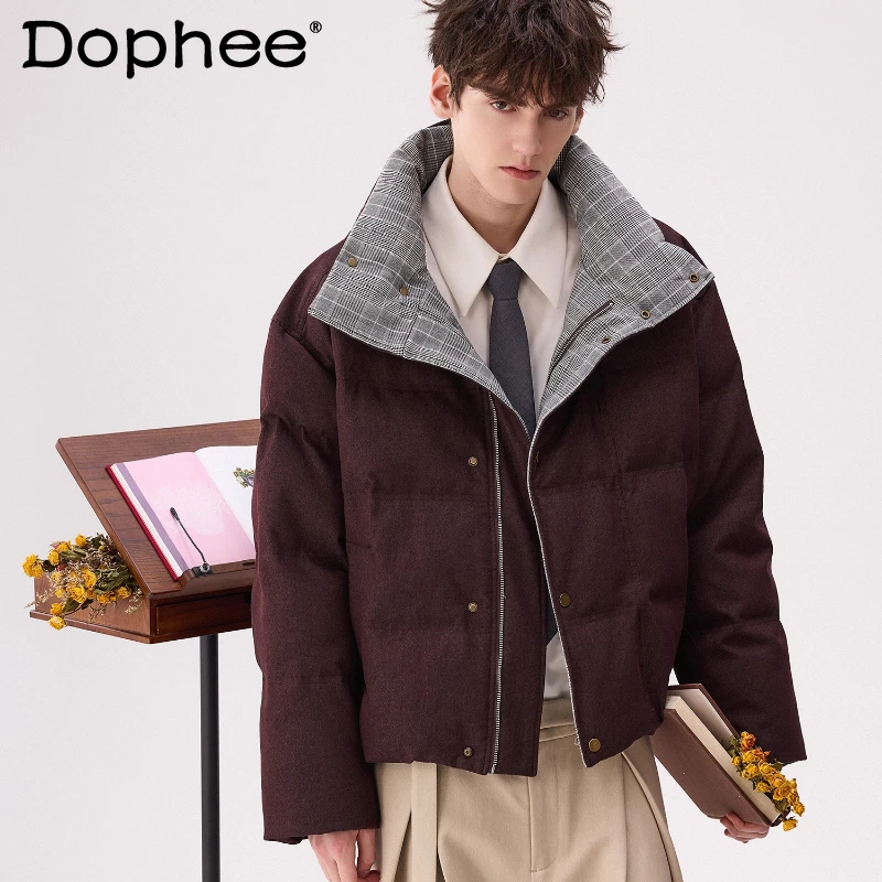 

Men's 2025 Winter New Stylish Splicing Plaid Stand Collar Jackets Parkas Fashion Versatile Trendy Tops Warm Handsome Chic Parkas