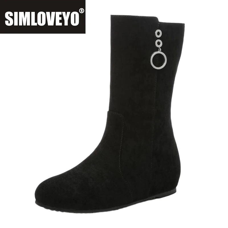 

SIMLOVEYO женские сапоги до середины икры для взрослых, круглый носок, увеличенный каблук, 3 см, украшение, большой размер 41, 42, 43, для отдыха, на каждый день, Bota