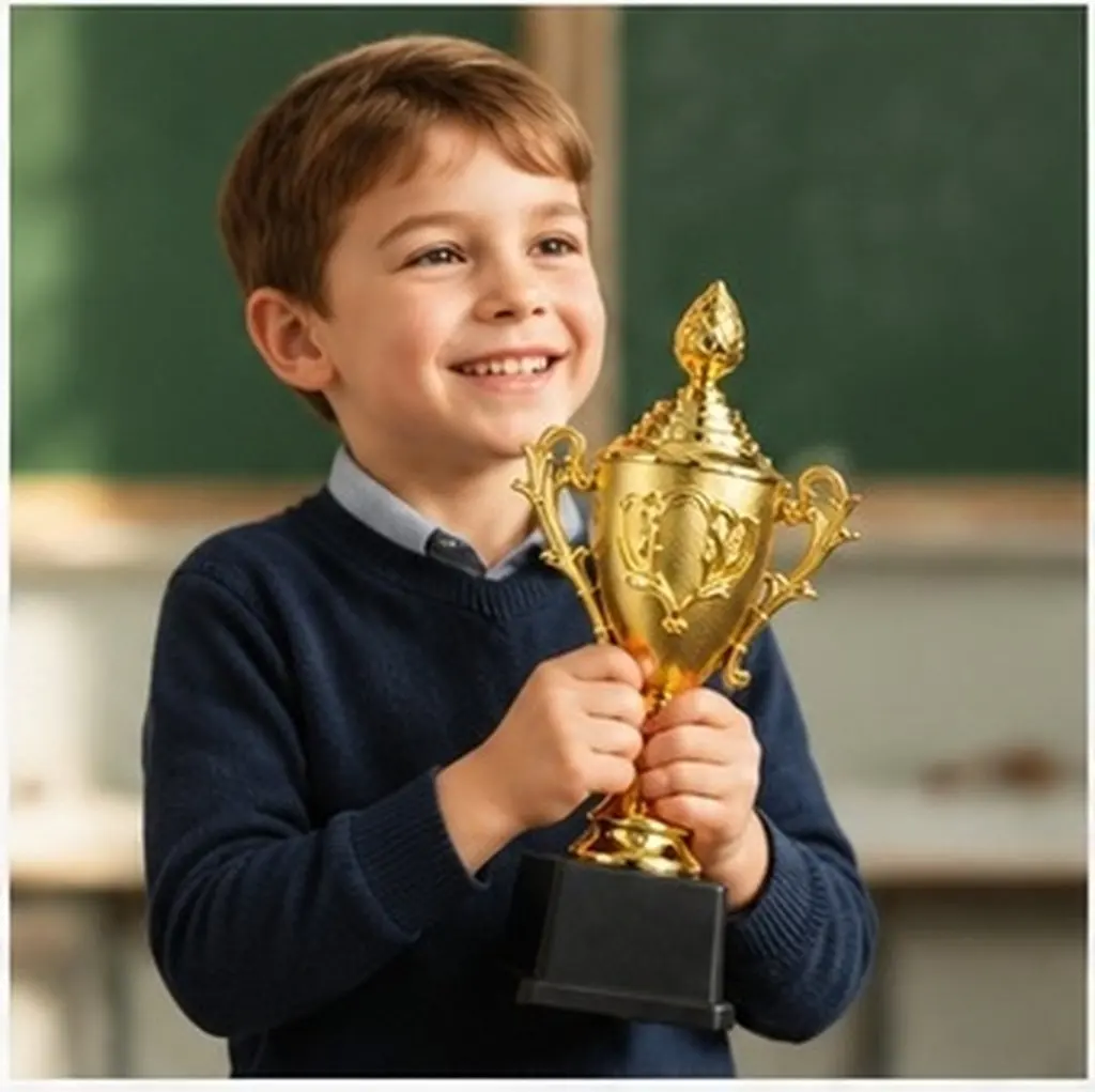 Mini Golden Award Trophy 24cm with Black Base – Floral Cup Design for Party, Classroom Reward & Sports Event