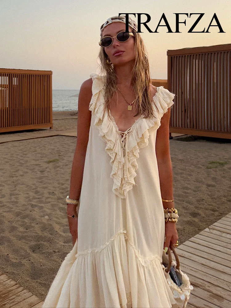 

HH Women Summer Fashion Tierred Mini Dress Solid V-Neck Backless Bow Lace-Up Female Casual Loose Sleeveless Dresses Trendy