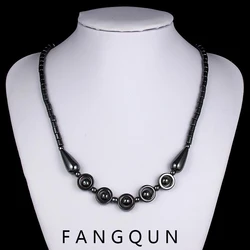 New Natural Stone Hematite Heart Pendant Necklaces for Woman Men Personality Magnetic Bead Necklace Fashion  Fine Jewelry
