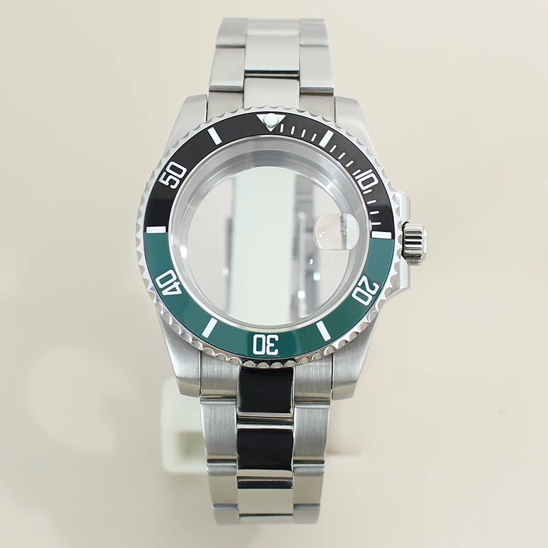 

Silver 40mm watch case bands sapphire glass For SUB GMT NH34 NH35 NH36 Miyota 8215 ETA 2824 Movement Sloping Bezel Slide Buckle