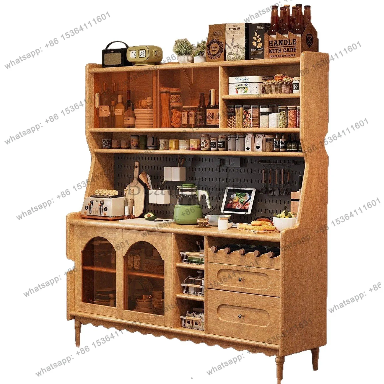 Solid wood dining side cabinet antique style against the wall integrated locker, multi-functional storage wine cabinet
