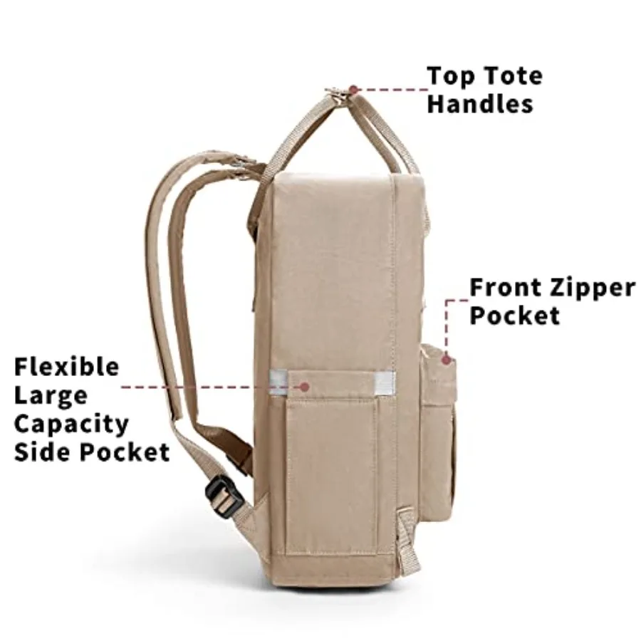 Casual Laptop Backpack 15 Inch Square Daypack Totepack Travel Bag Anti Splash Multi Pockets Classic Adjustable Rucksack For Out view 3