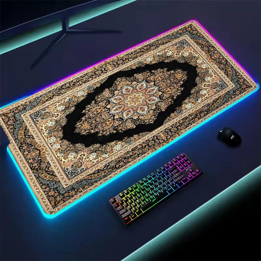 

XXL RGB Gaming Mouse Pad Persian Desk Mat HD Black Gamer Accessories Large LED Light MousePads PC Computer Carpet With Backlit