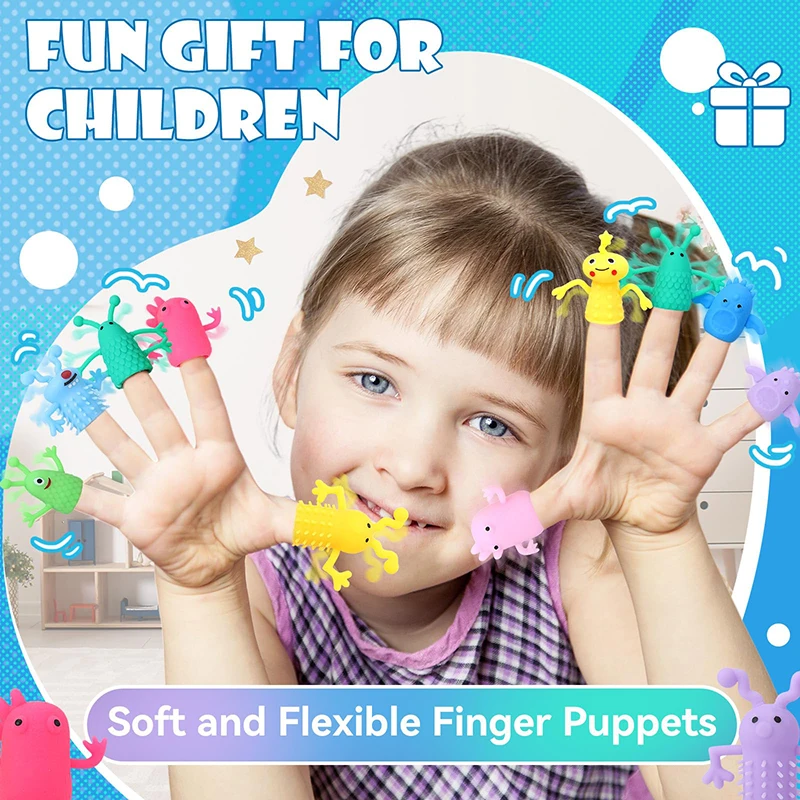 10PCS Monster Finger Topper Toys Soft Rubber Stretchy Puppets for Kids Birthday Party Favors Classroom Gifts Goodies Filler