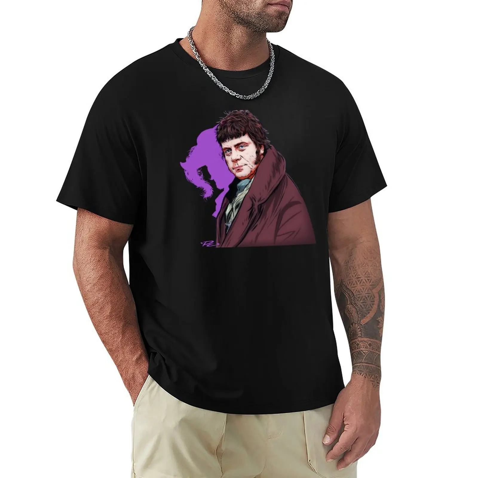 Oliver Reed - An illustration by Paul Cemmick T-Shirt Basic Solid Color Short Sleeve Cotton Top