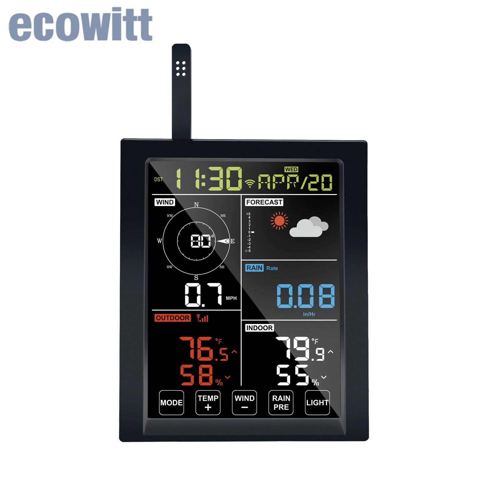 Ecowitt WN1980_C Weather Station Display Console Receiver WLAN Gateway, Self-contained Barometric Temperature Humidity