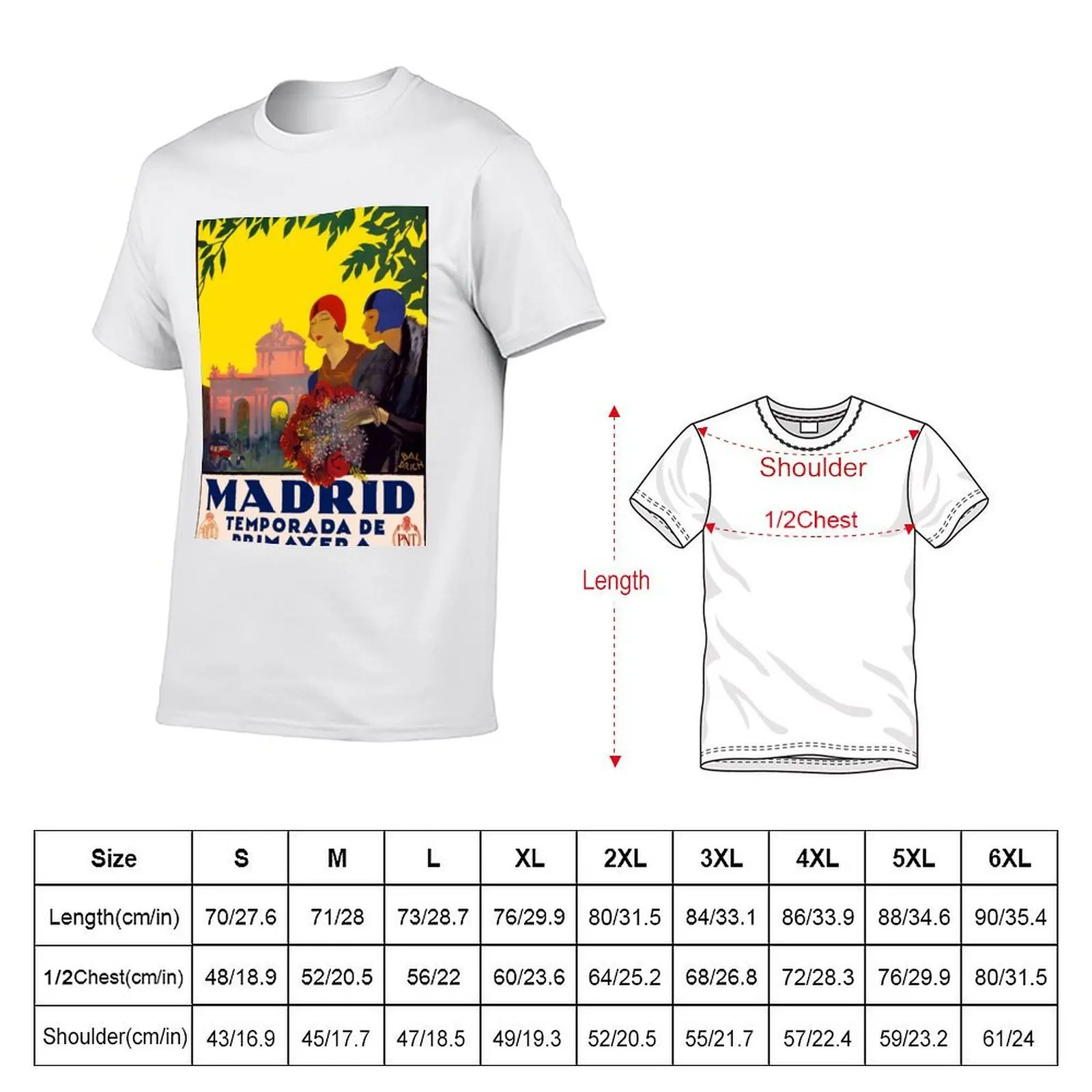 Madrid Temporada de Primavera - Vintage Travel Art Poster T-Shirt man tshirt t shirts cotton 100% man t shirt graphic T-shirt