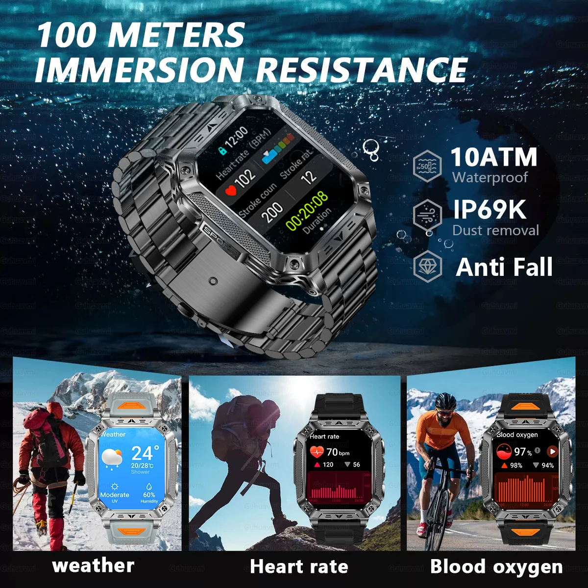 New Military outdoor 1400mAh Battery SmartWatch Men BT Call 2.01" HD AMOLED Sports Heart rate Flashlight Waterproof Smart Band view 5