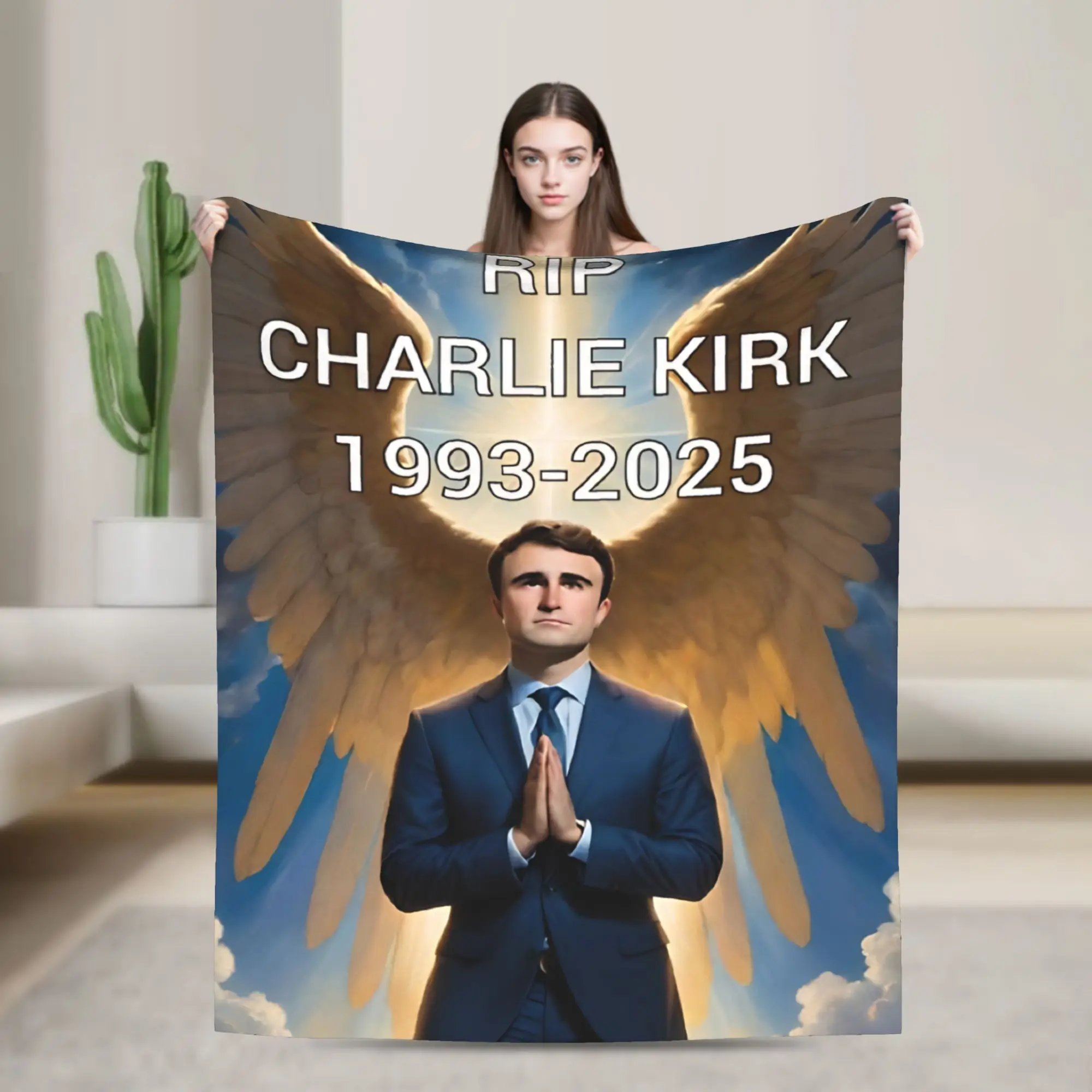 RIP Charlie Kirk  Flannel Throw Blanket  Blankets for Sofa Office Super Warm Bedding Throws,