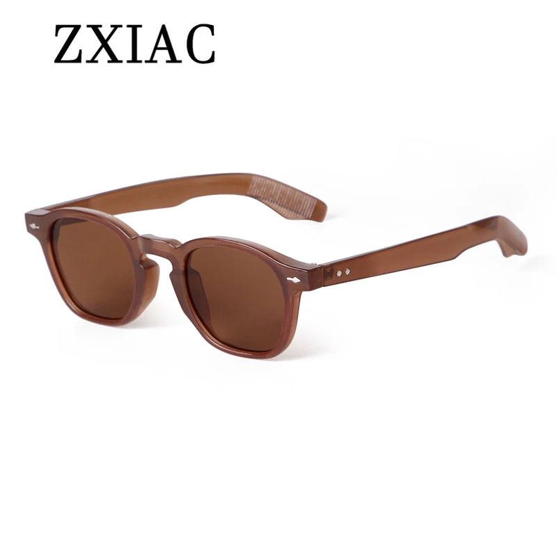 ZXIAC Vintage Round Frame Rivet Decorative Sunglasses Women Men Trendy Multi Color Lens Casual Travel Sun Glasses Eyewear Gafas