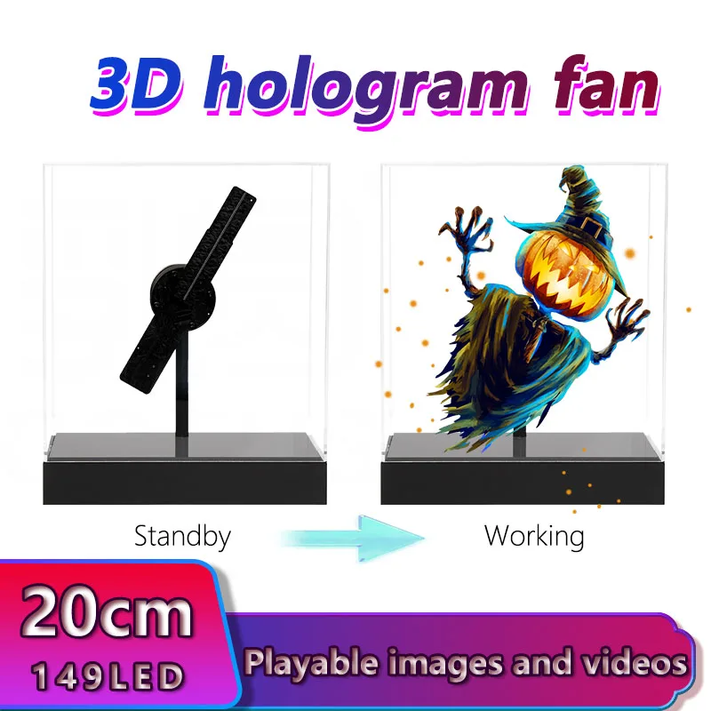 3D-Brille, holografische Projektion, LED-Licht-Display-Box, Halloween, Weihnachten, Desktop-Dekoration, spielt Bilder, Videos