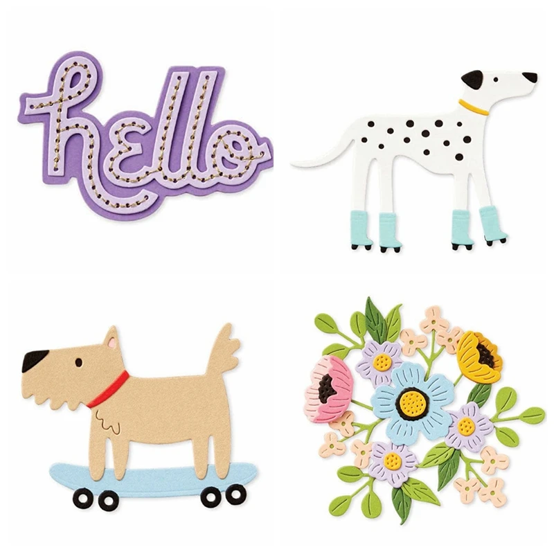 Hello Word Dog Flowers Metal Cutting Dies DIY Card Album Making Scrapbooking Crafts Stencil New 2024