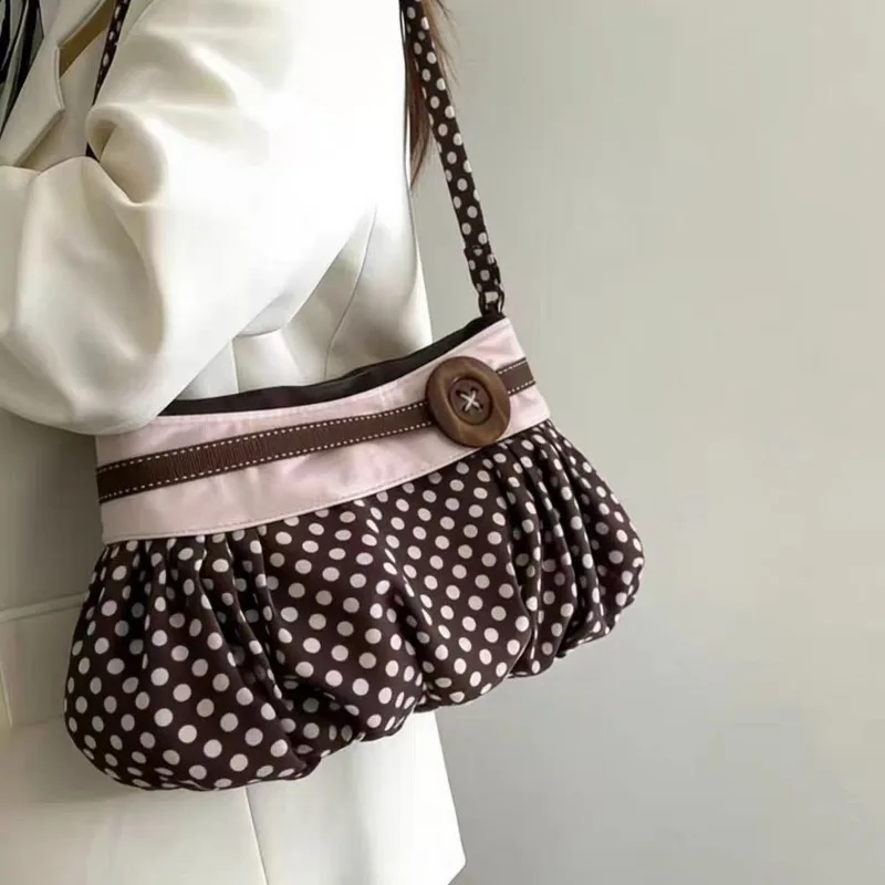 

2026 New Arrive Vintage Polka Dot Handbag Fashion Messenger Bags for Women Korean Large-capacity Tote Bags Casual Shoulder Bags