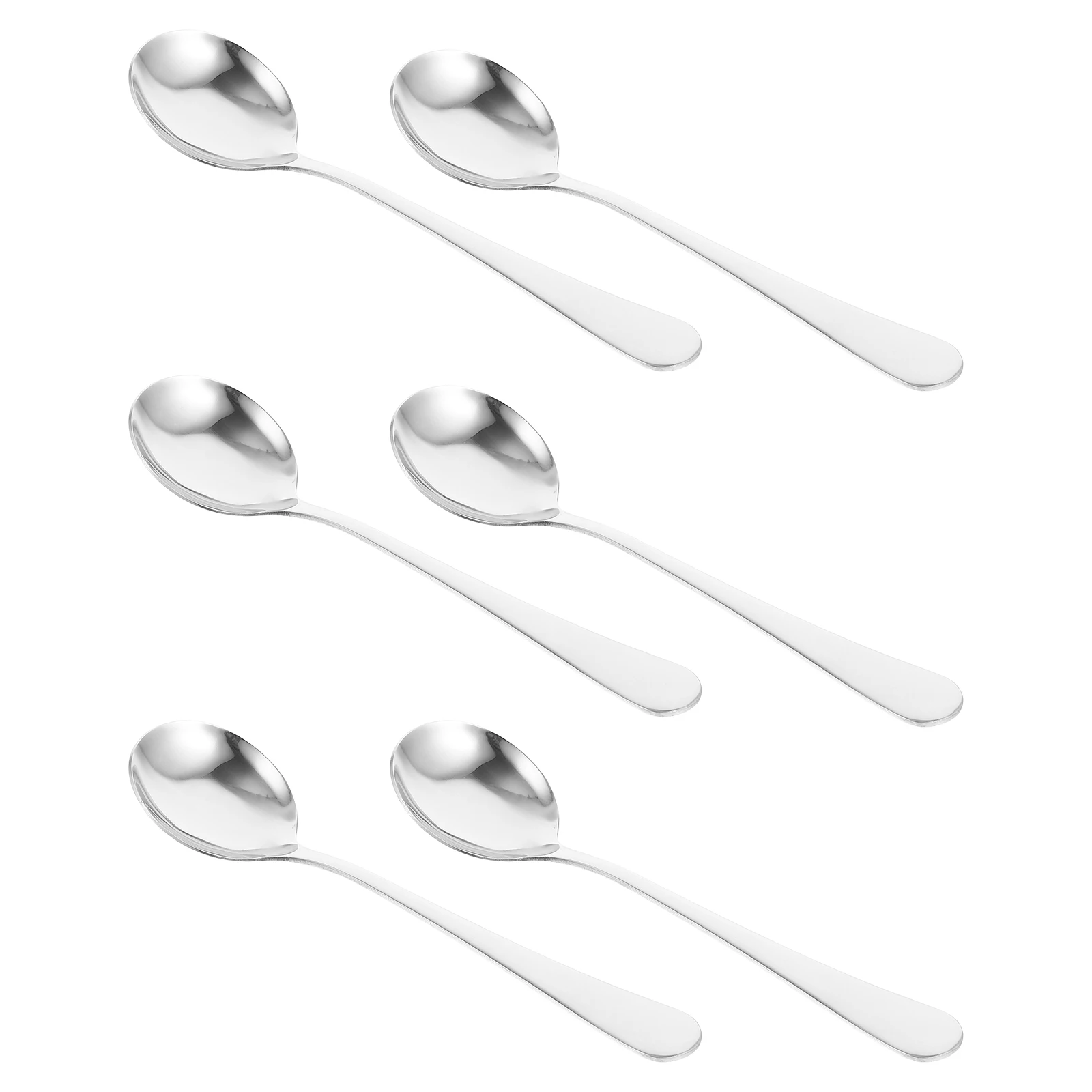 6Pcs StainlessSteelLargeRoundSpoons HouseholdDinnerSoupLadle HomeEssentials DessertCoffee KitchenTools FoodMixing
