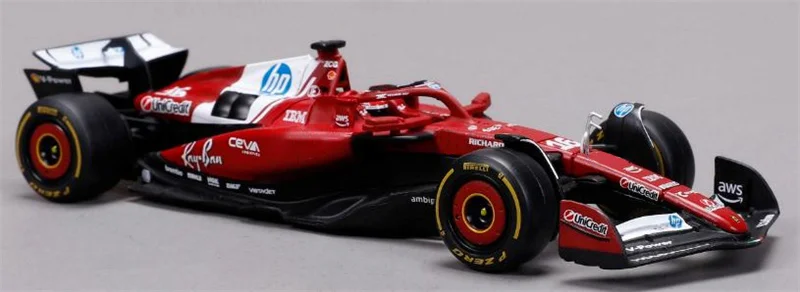 Bburago 1:43 SF-25 (With Helmet) (#16 Charles Leclerc) (Standard Livery) Dull Red Model Car